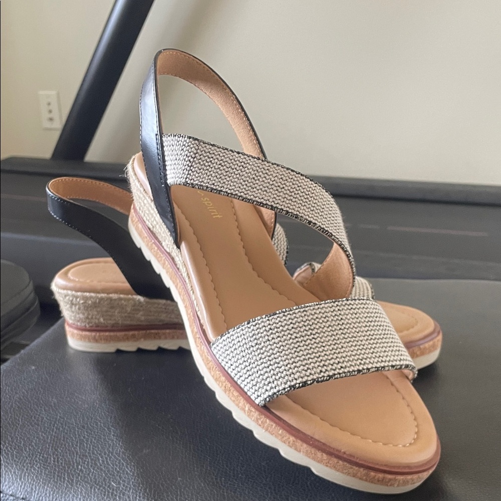 Easy Spirit Sabina Wedge Slingback Sandals in Beige and Black - Women